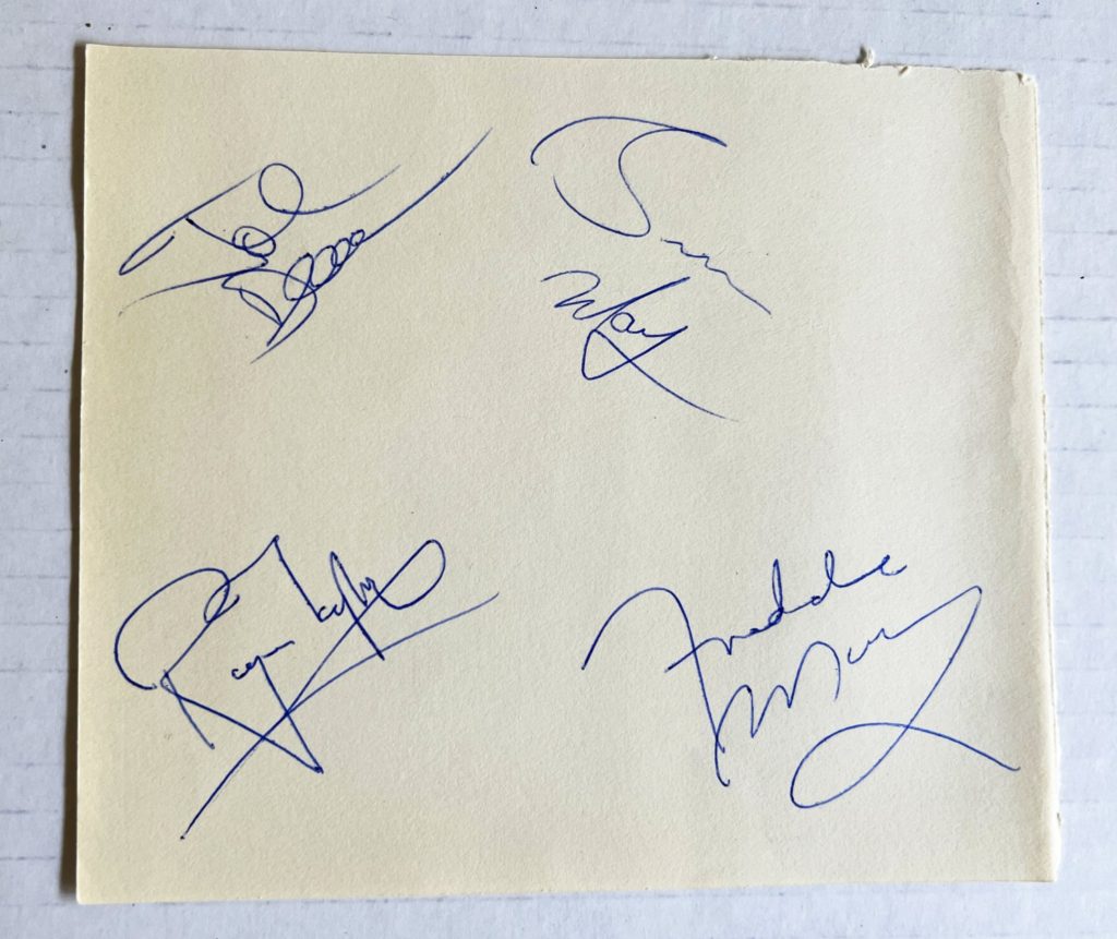 Queen band signed autographed 5×5.5 inch page Freddie Mercury Brian May ...