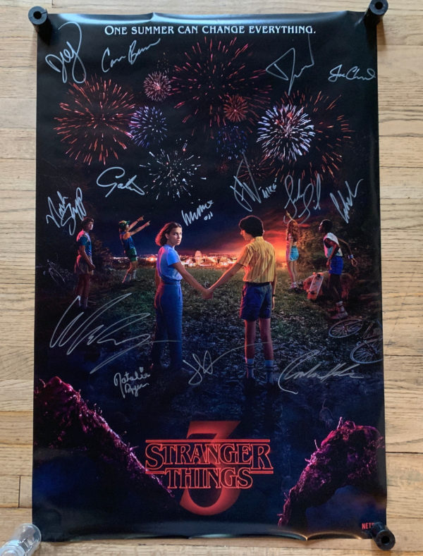 Stranger Things cast signed 34×22 poster Millie Bobby Brown Prime Autographs - Top Celebrity Signatures Celebrity Signatures