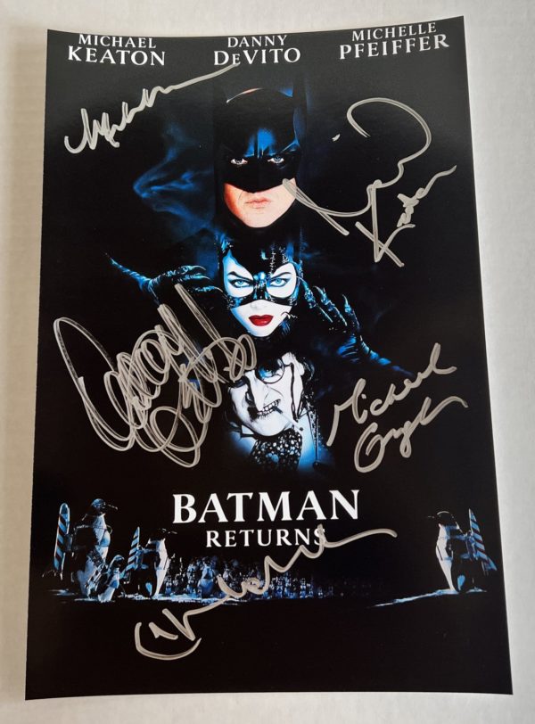 Batman Returns cast autograph 8×12 photo Keaton DeVito Prime Autographs - Top Celebrity Signatures Celebrity Signatures